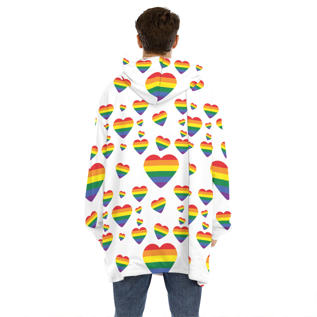 Rainbow LGBT Heart Pattern Print Hoodie Blanket