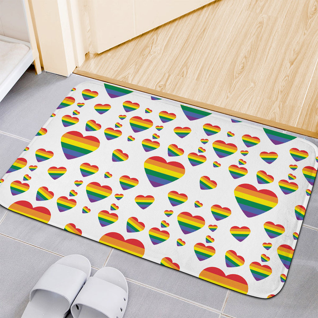 Rainbow LGBT Heart Pattern Print Indoor Door Mat