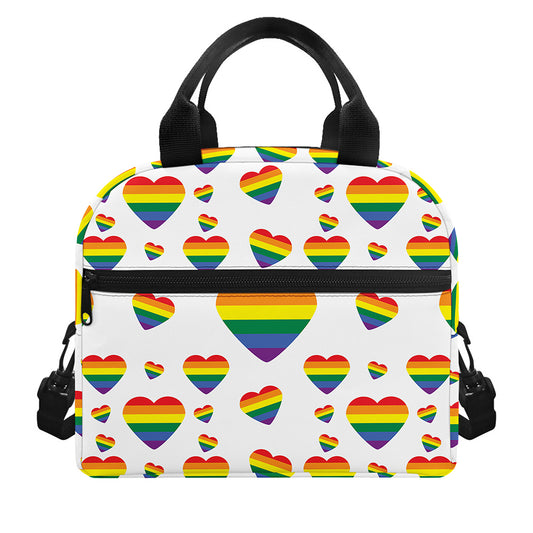 Rainbow LGBT Heart Pattern Print Insulated Lunch Bag