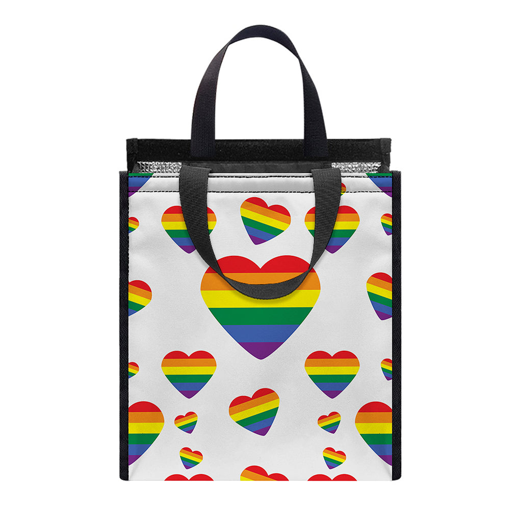 Rainbow LGBT Heart Pattern Print Insulated Lunch Tote