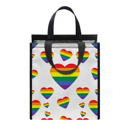 Rainbow LGBT Heart Pattern Print Insulated Lunch Tote