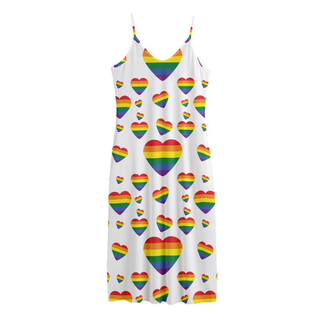 Rainbow LGBT Heart Pattern Print Jersey Midi Cami Dress