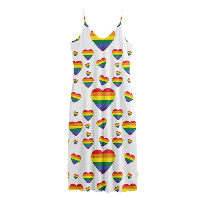 Rainbow LGBT Heart Pattern Print Jersey Midi Cami Dress