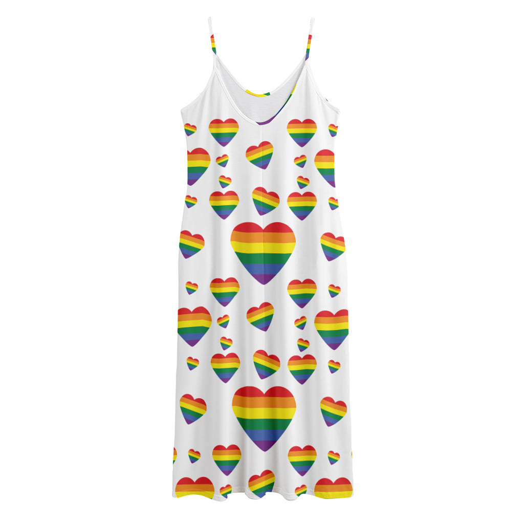 Rainbow LGBT Heart Pattern Print Jersey Midi Cami Dress