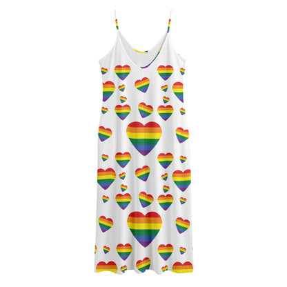 Rainbow LGBT Heart Pattern Print Jersey Midi Cami Dress