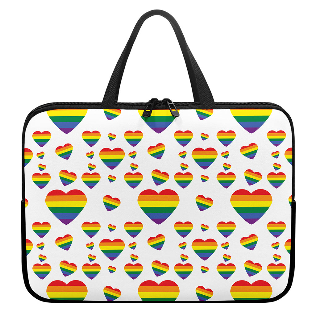 Rainbow LGBT Heart Pattern Print Laptop Sleeve With Handle