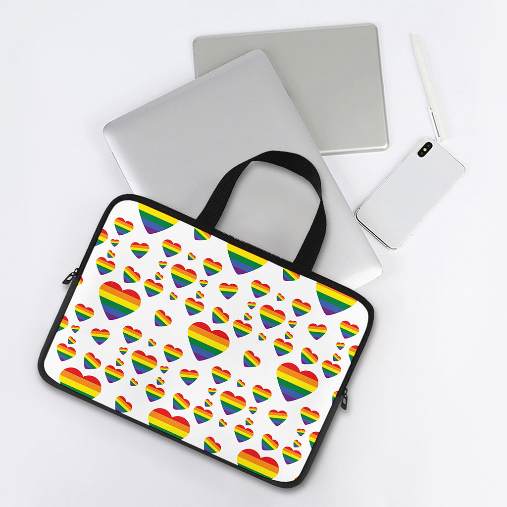 Rainbow LGBT Heart Pattern Print Laptop Sleeve With Handle