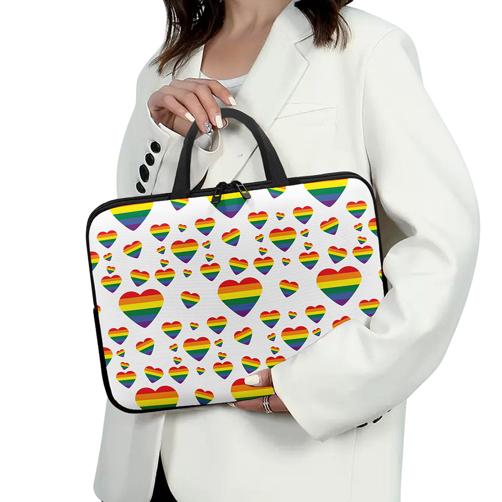 Rainbow LGBT Heart Pattern Print Laptop Sleeve With Handle