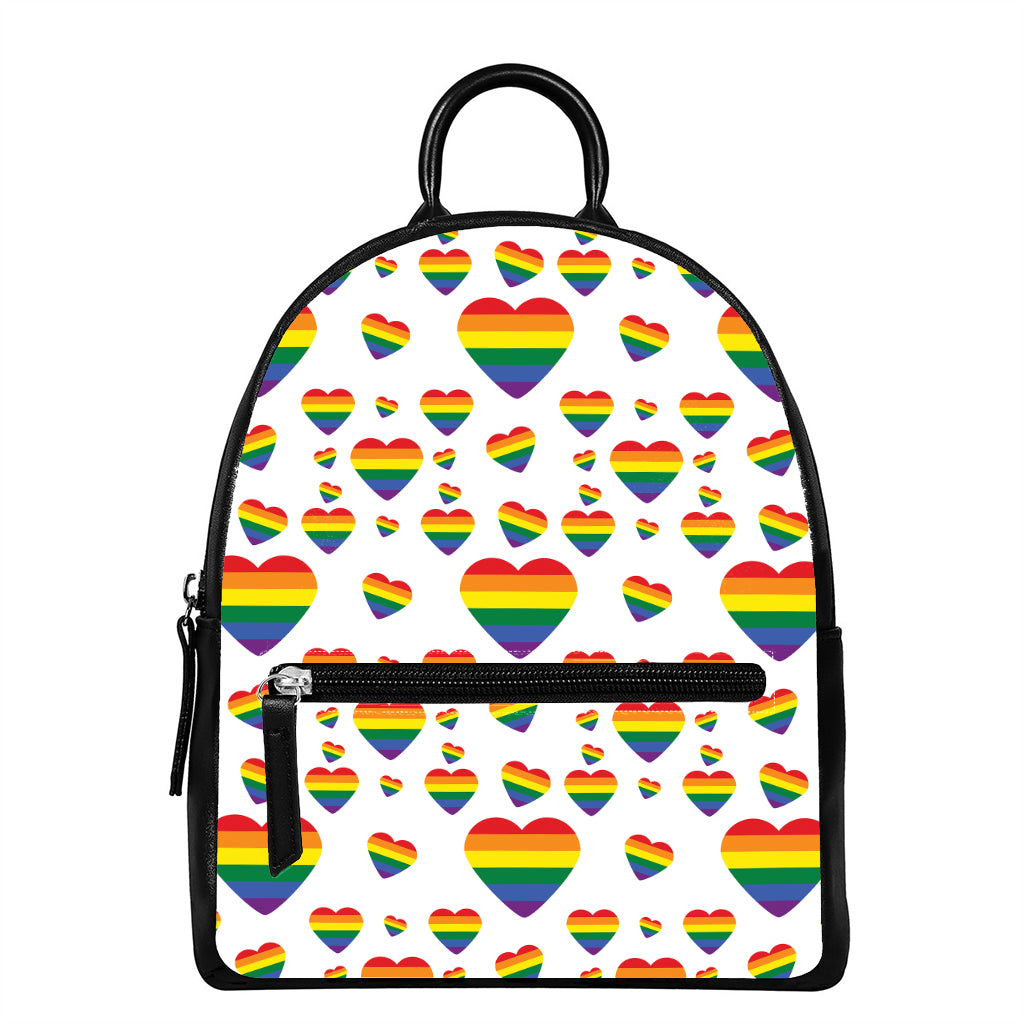 Rainbow LGBT Heart Pattern Print Leather Backpack