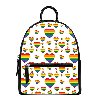 Rainbow LGBT Heart Pattern Print Leather Backpack