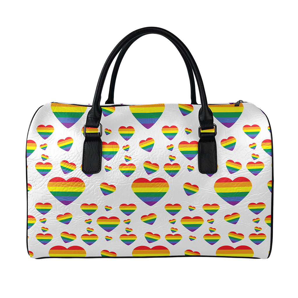 Rainbow LGBT Heart Pattern Print Leather Duffle Bag