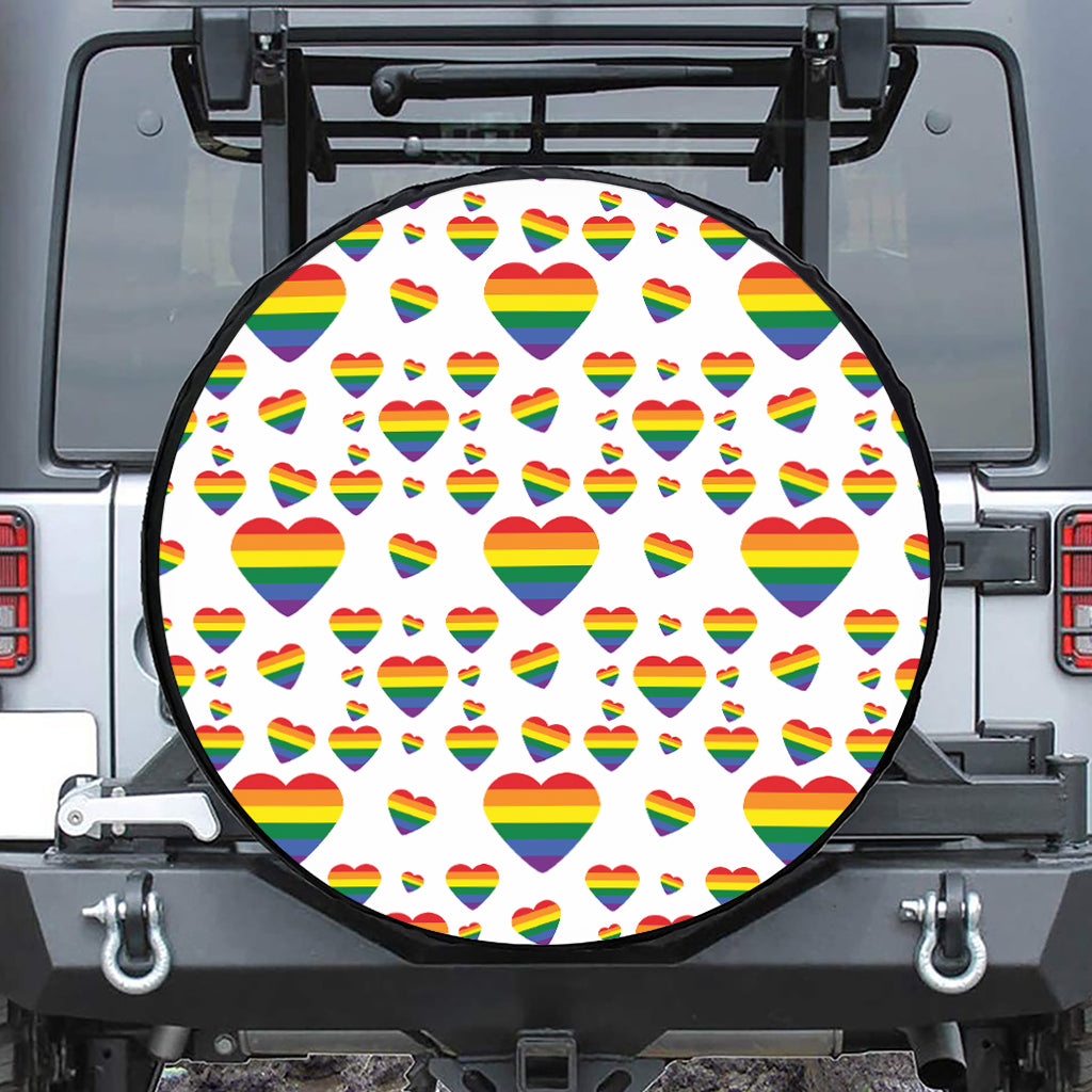 Rainbow LGBT Heart Pattern Print Leather Spare Tire Cover