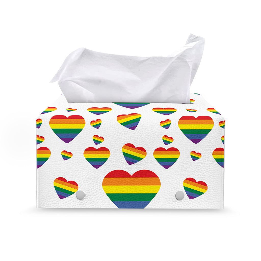 Rainbow LGBT Heart Pattern Print Leather Tissue Box Cover