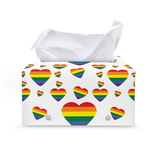 Rainbow LGBT Heart Pattern Print Leather Tissue Box Cover