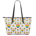 Rainbow LGBT Heart Pattern Print Leather Tote Bag With Zipper