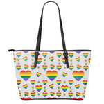 Rainbow LGBT Heart Pattern Print Leather Tote Bag