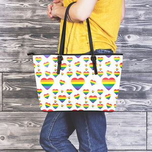 Rainbow LGBT Heart Pattern Print Leather Tote Bag