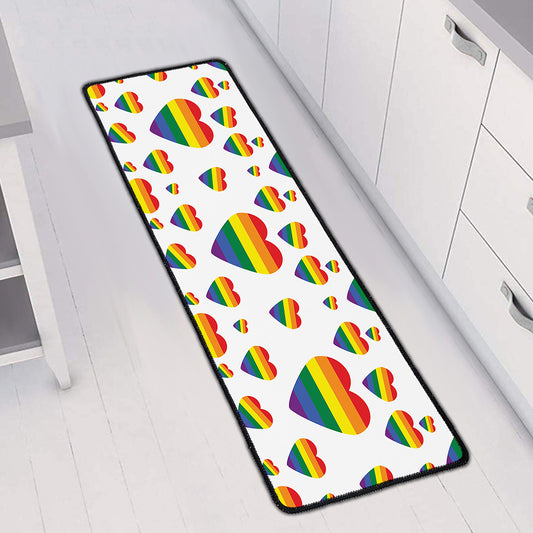 Rainbow LGBT Heart Pattern Print Long Kitchen Mat