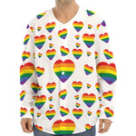 Rainbow LGBT Heart Pattern Print Long Sleeve Baseball Jersey