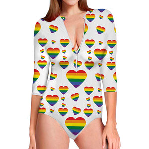 Rainbow LGBT Heart Pattern Print Long Sleeve Swimsuit