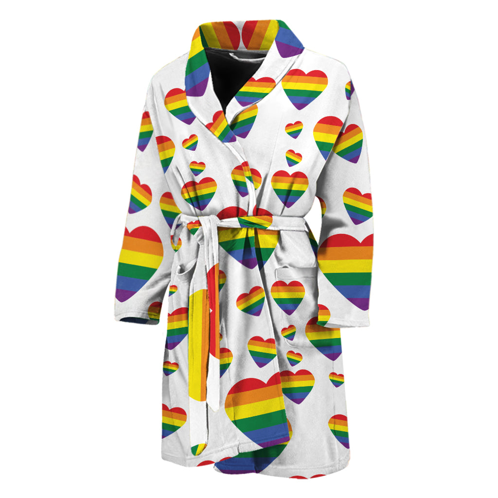 Rainbow LGBT Heart Pattern Print Men's Bathrobe