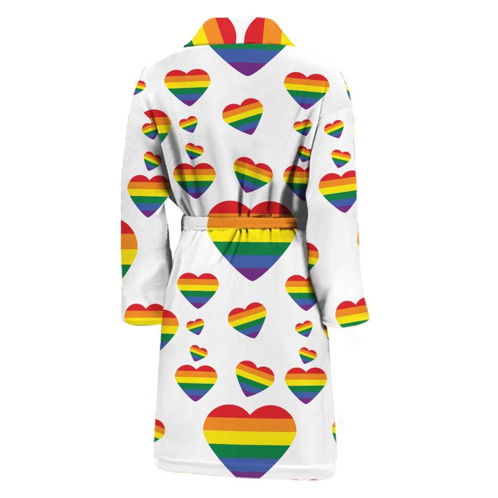 Rainbow LGBT Heart Pattern Print Men's Bathrobe