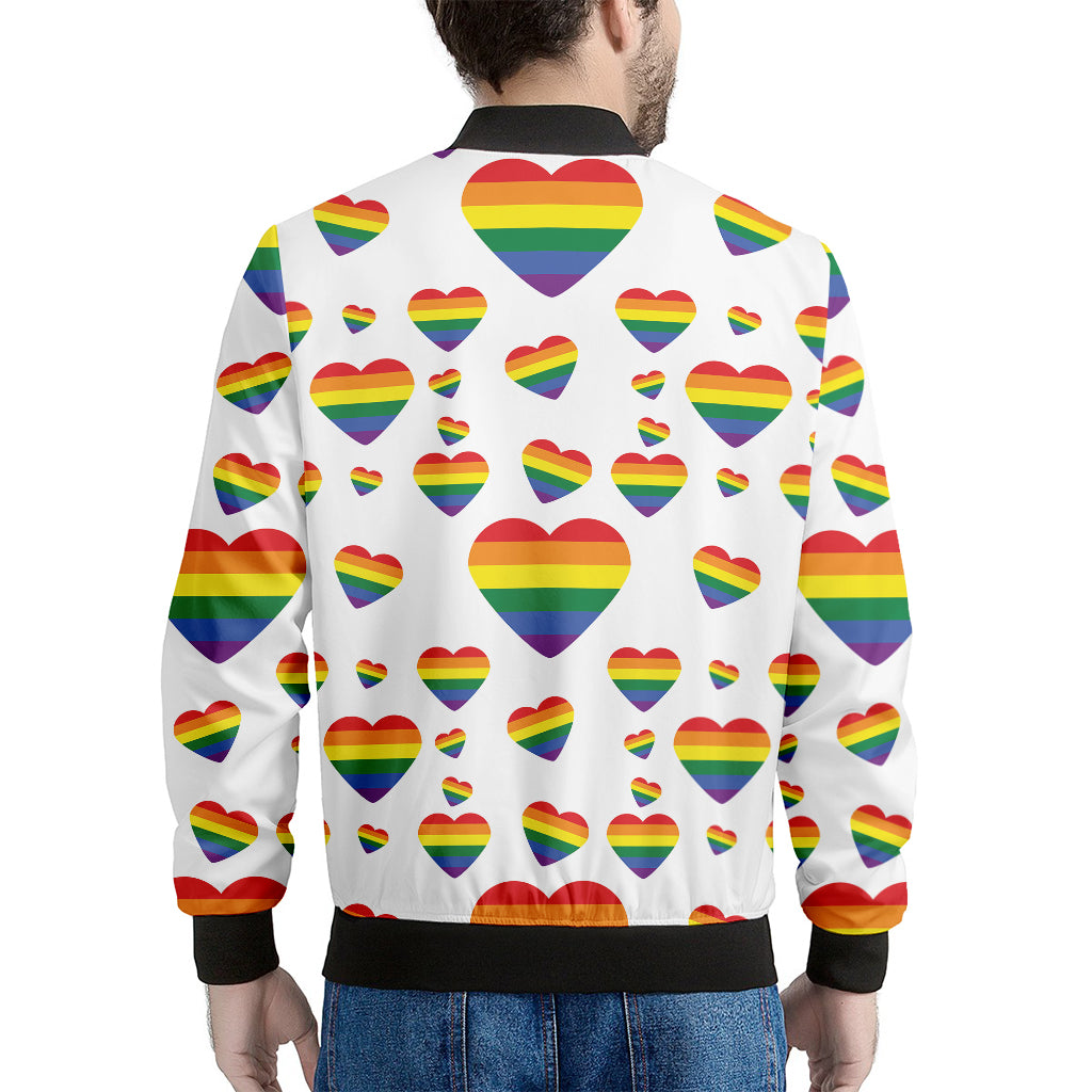 Rainbow LGBT Heart Pattern Print Men's Bomber Jacket