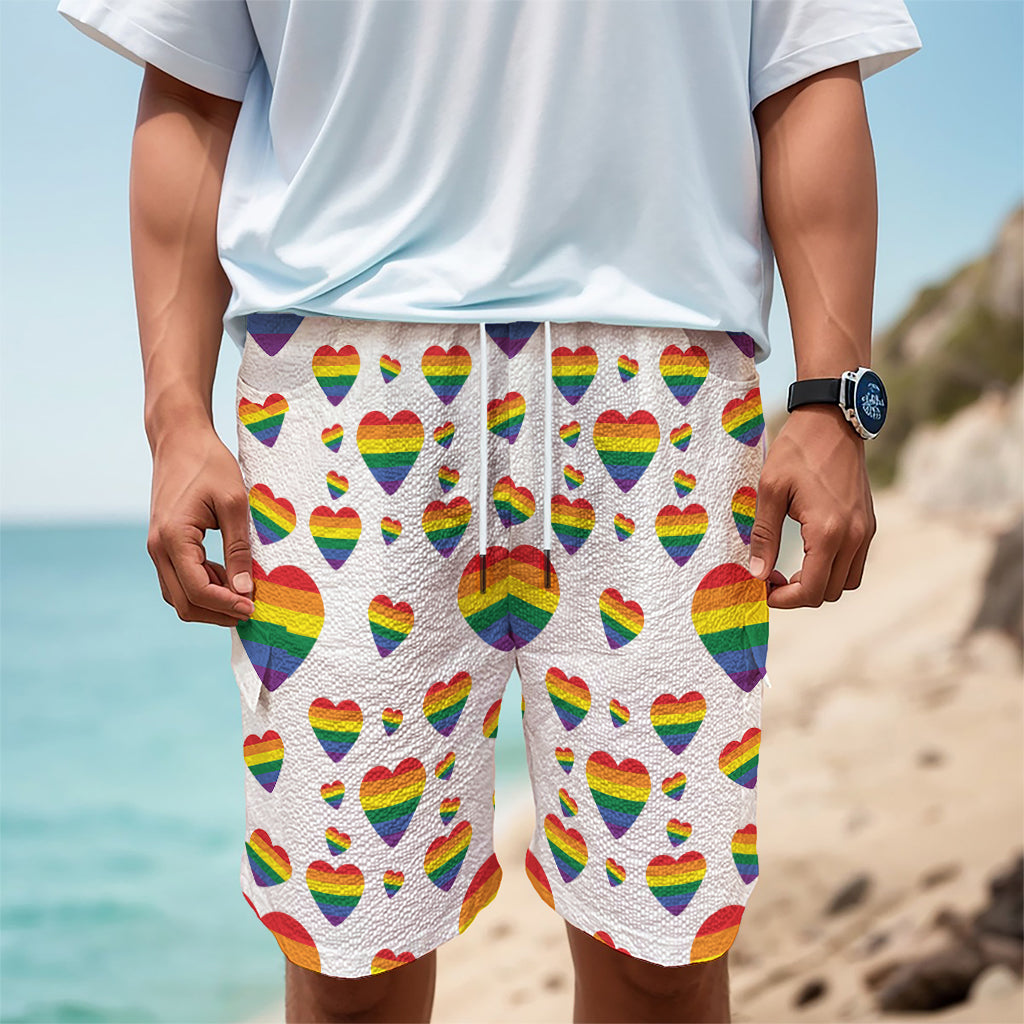 Rainbow LGBT Heart Pattern Print Men's Cargo Shorts