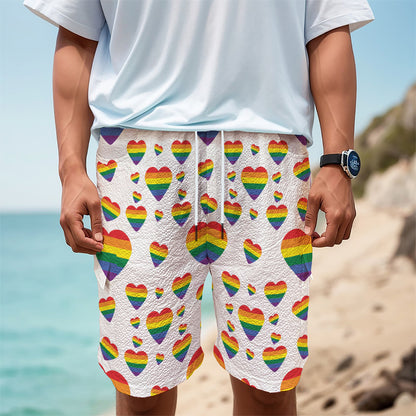Rainbow LGBT Heart Pattern Print Men's Cargo Shorts