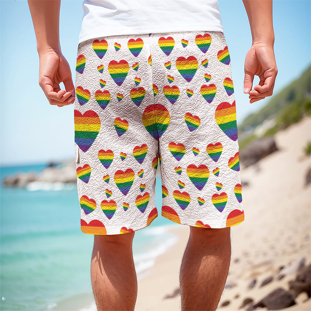 Rainbow LGBT Heart Pattern Print Men's Cargo Shorts