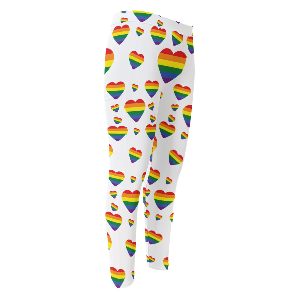 Rainbow LGBT Heart Pattern Print Men's Compression Pants