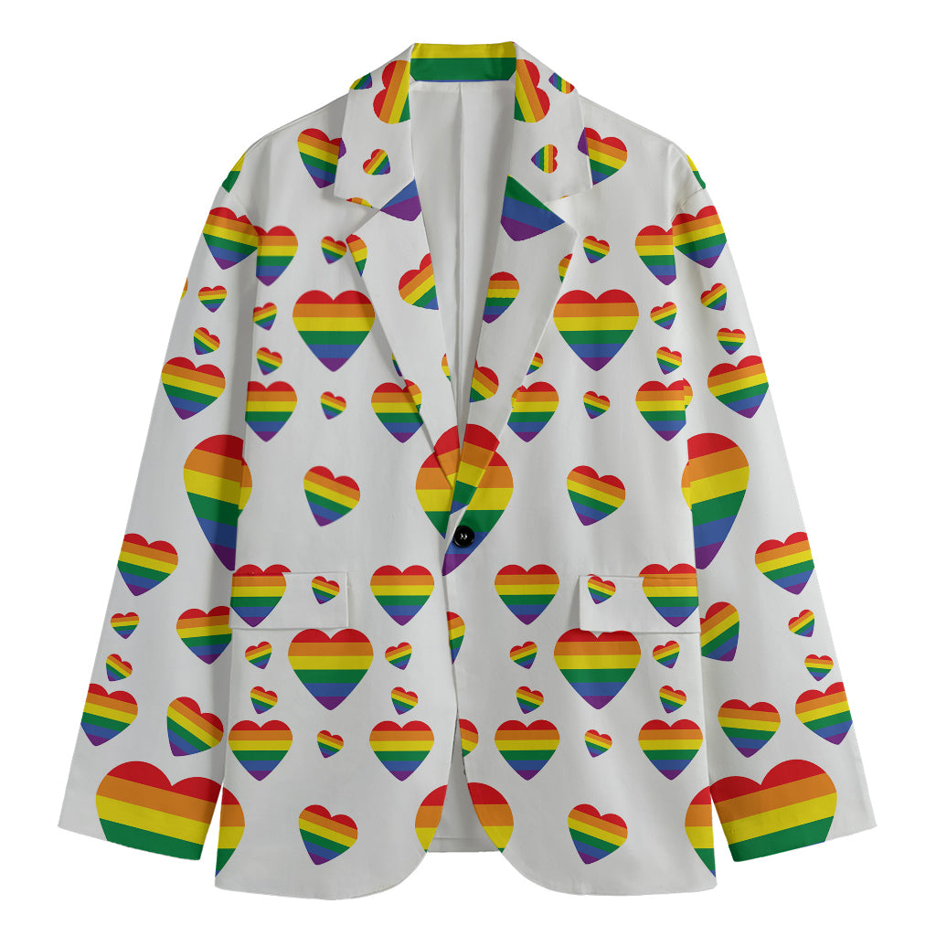 Rainbow LGBT Heart Pattern Print Men's Cotton Blazer
