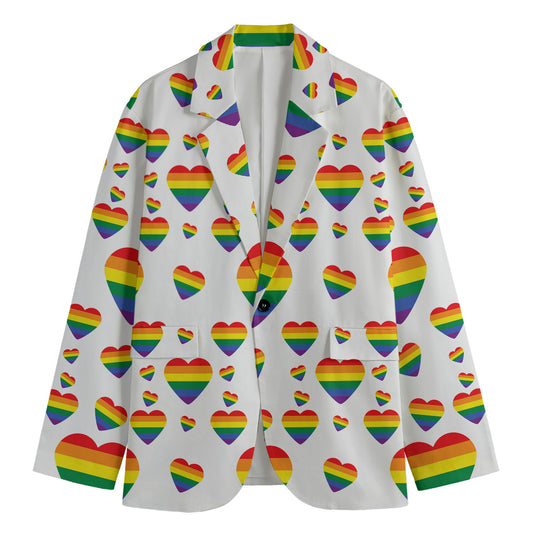 Rainbow LGBT Heart Pattern Print Men's Cotton Blazer