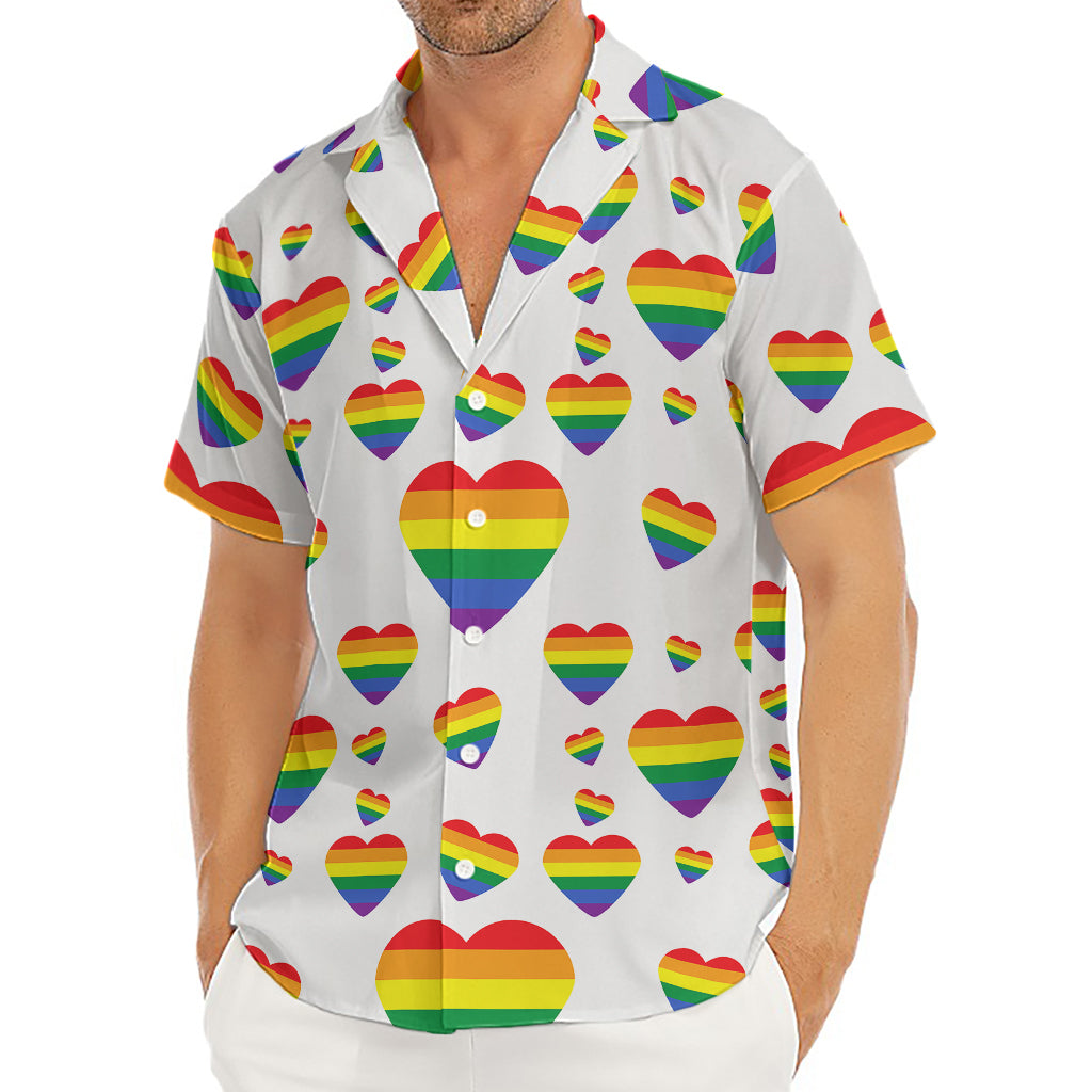 Rainbow LGBT Heart Pattern Print Men's Deep V-Neck Shirt