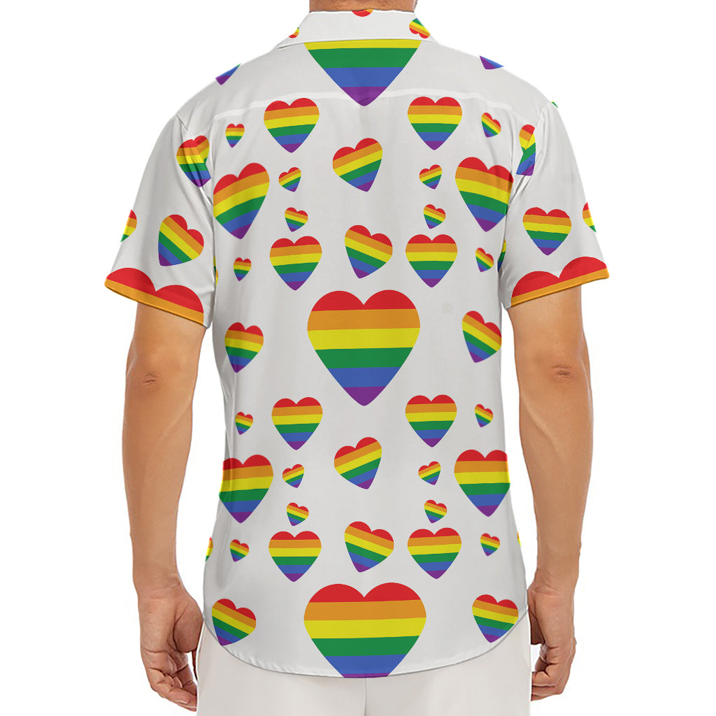 Rainbow LGBT Heart Pattern Print Men's Deep V-Neck Shirt