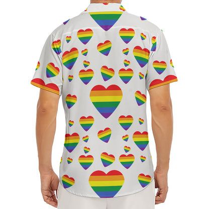 Rainbow LGBT Heart Pattern Print Men's Deep V-Neck Shirt