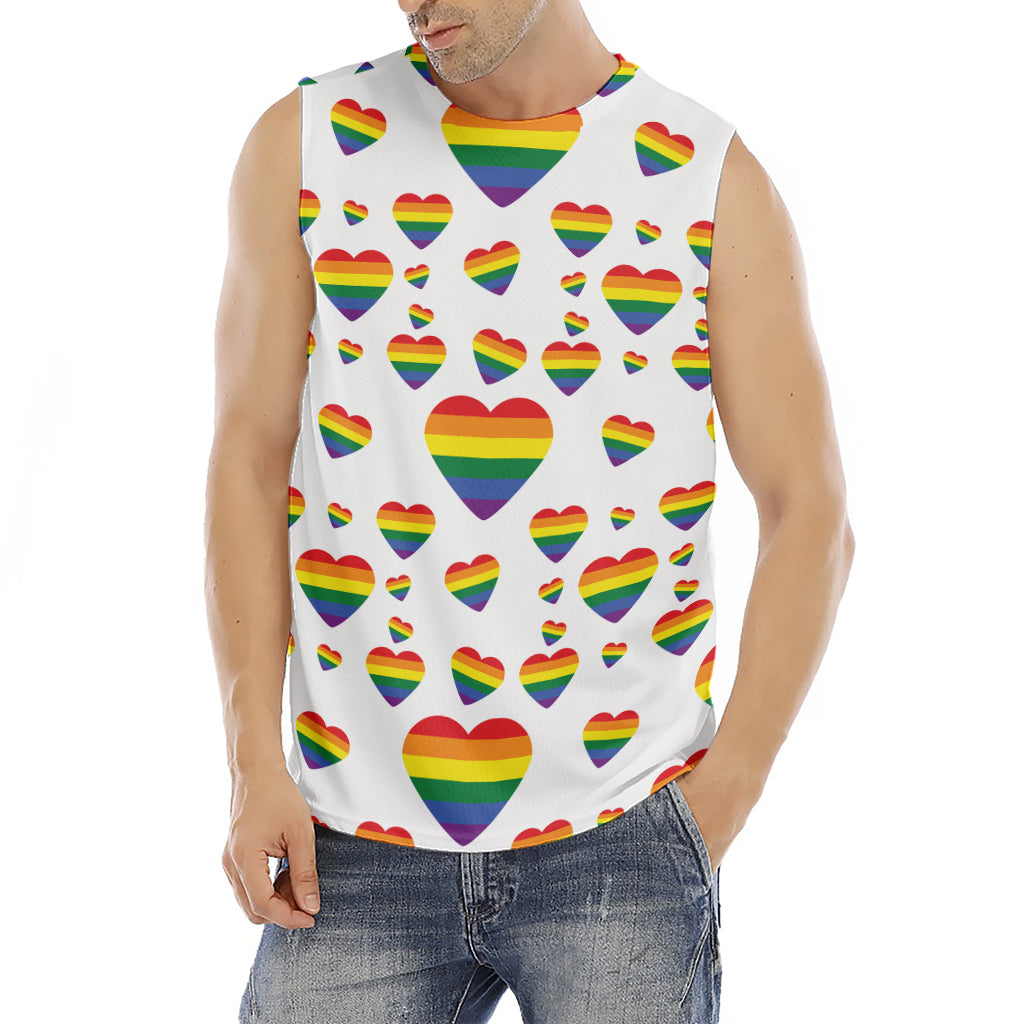 Rainbow LGBT Heart Pattern Print Men's Fitness Tank Top