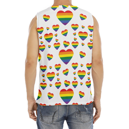 Rainbow LGBT Heart Pattern Print Men's Fitness Tank Top