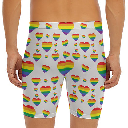 Rainbow LGBT Heart Pattern Print Men's Long Boxer Briefs