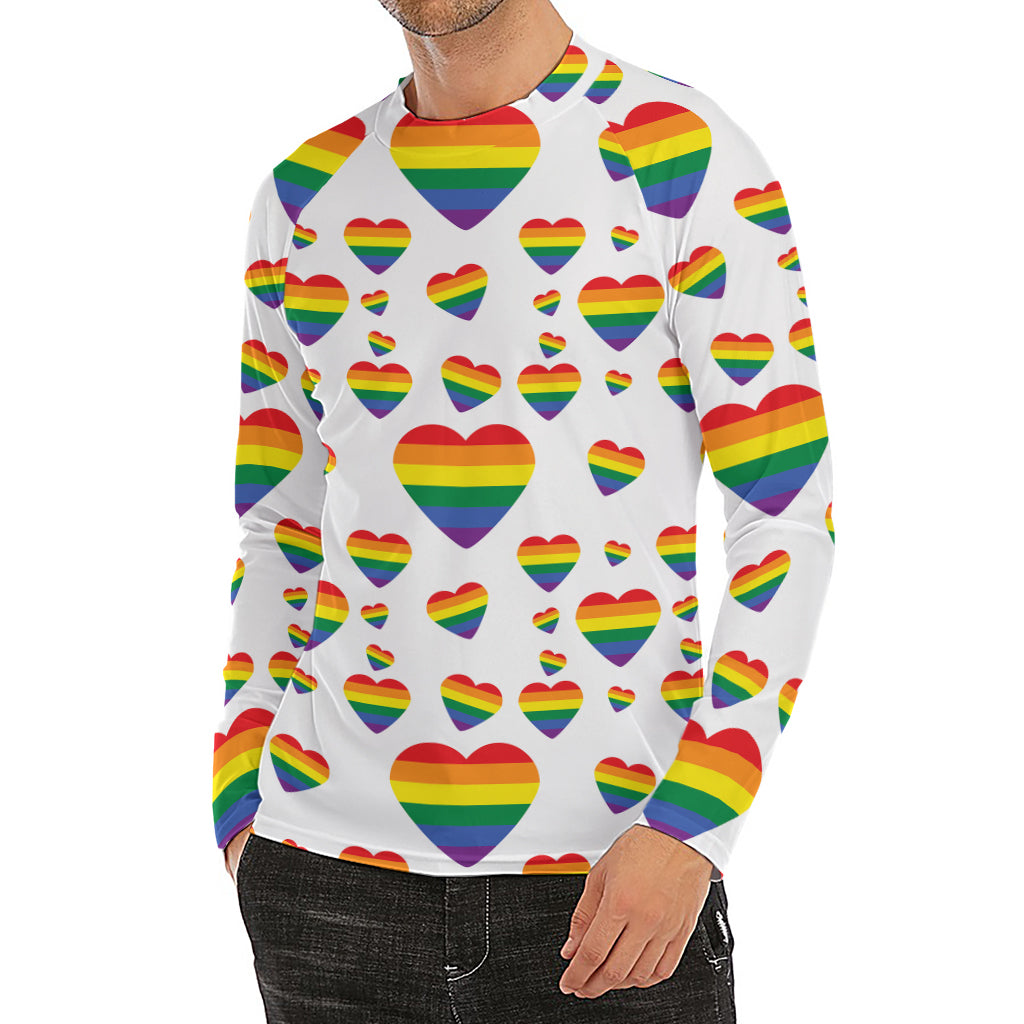 Rainbow LGBT Heart Pattern Print Men's Long Sleeve Rash Guard