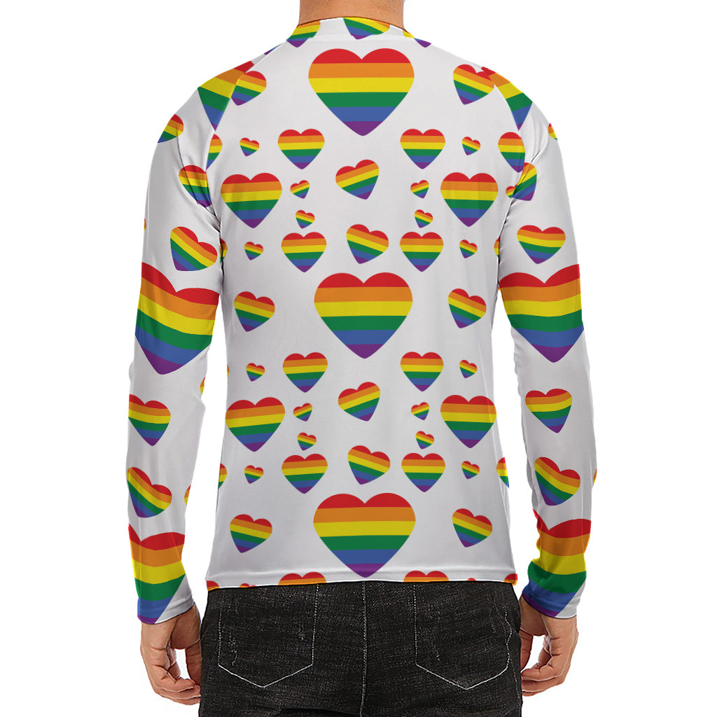 Rainbow LGBT Heart Pattern Print Men's Long Sleeve Rash Guard