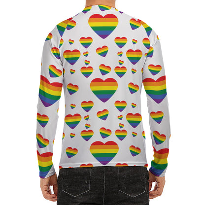 Rainbow LGBT Heart Pattern Print Men's Long Sleeve Rash Guard