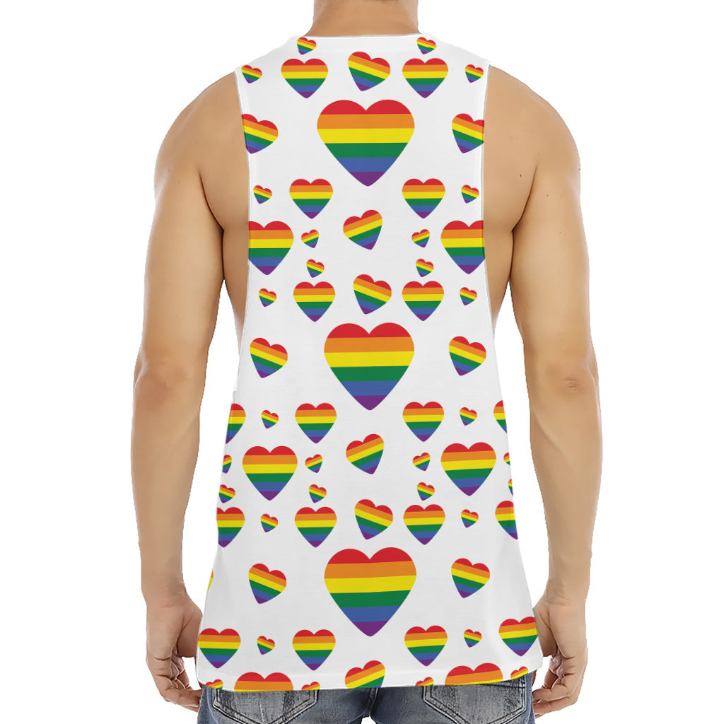 Rainbow LGBT Heart Pattern Print Men's Muscle Tank Top