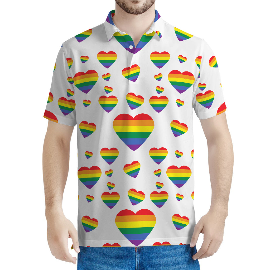 Rainbow LGBT Heart Pattern Print Men's Polo Shirt