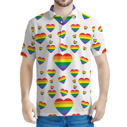 Rainbow LGBT Heart Pattern Print Men's Polo Shirt
