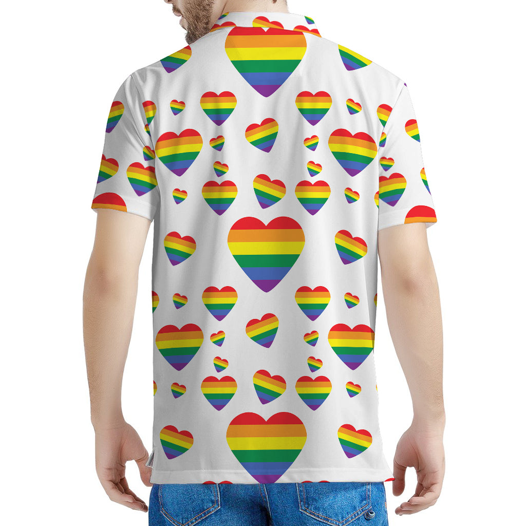 Rainbow LGBT Heart Pattern Print Men's Polo Shirt