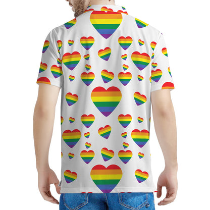 Rainbow LGBT Heart Pattern Print Men's Polo Shirt