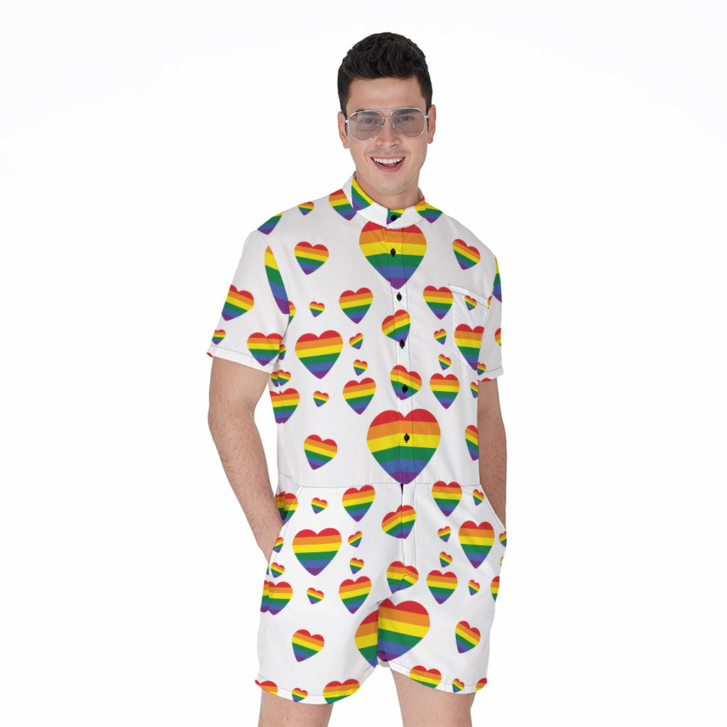 Rainbow LGBT Heart Pattern Print Men's Rompers