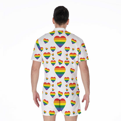 Rainbow LGBT Heart Pattern Print Men's Rompers