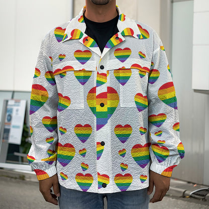 Rainbow LGBT Heart Pattern Print Men's Shirt Jacket